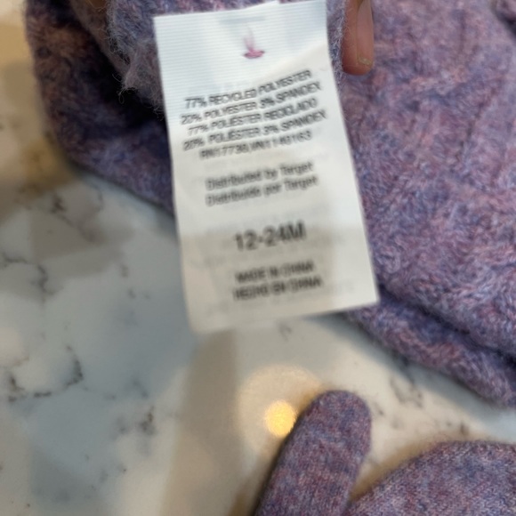 Purple Double Pom Pom Hat Beanie Mittens Set 12-24 Month. - Picture 4 of 5